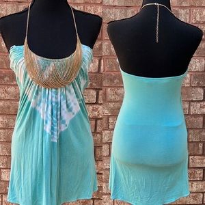 New Sky Tie Dye Gold Chain Strapless Top Size M